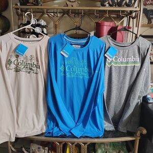 Columbia Trio: Underarmor Trio;Blue, Gray, Cream Long Sleeve Shirts